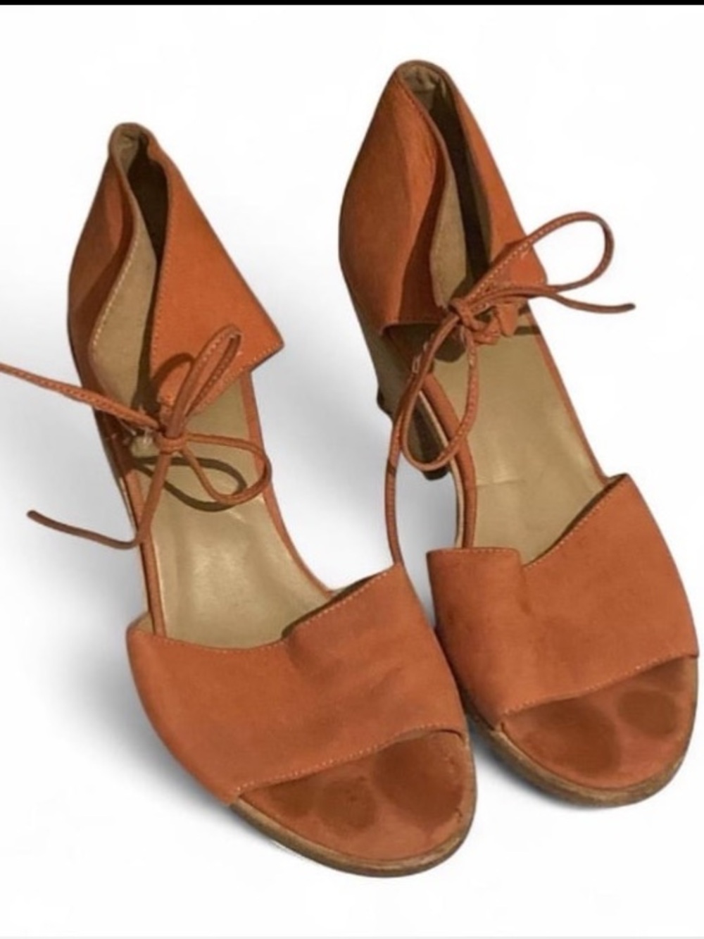 Eileen Fisher Rust Orange Suede Lace-Up Wedge Sandals